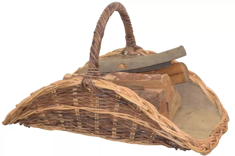 Holzkorb, Kaminholzkorb handgeflochten aus Kubu-Rattan mit Jute Stoffeinsatz