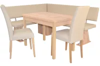 Moderne Eckbankgruppe in Eichedekor, Schenkel 150x182 cm, Auszugstisch, Kunstleder beige