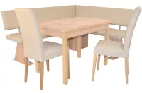 Moderne Eckbankgruppe in Eichedekor, Schenkel 182x150 cm, Auszugstisch, Kunstleder beige