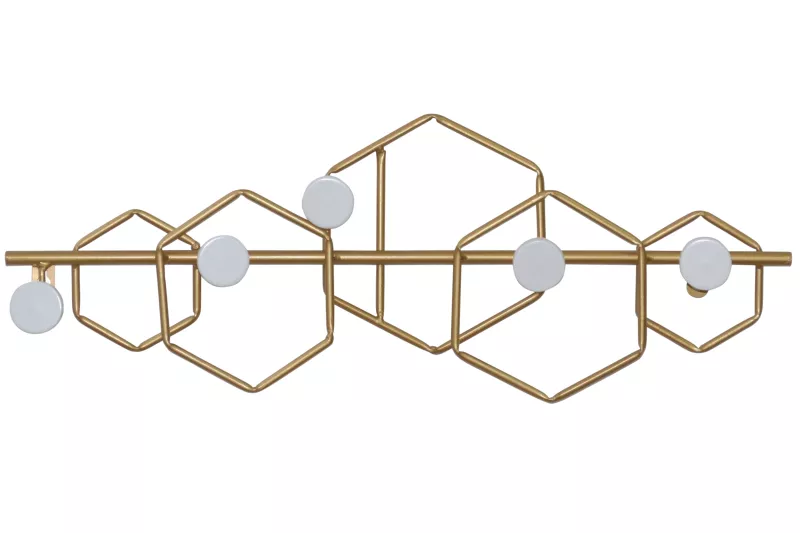 Wandgarderobe, Garderobenleiste aus Metall mit 5 Haken, gold-weiß